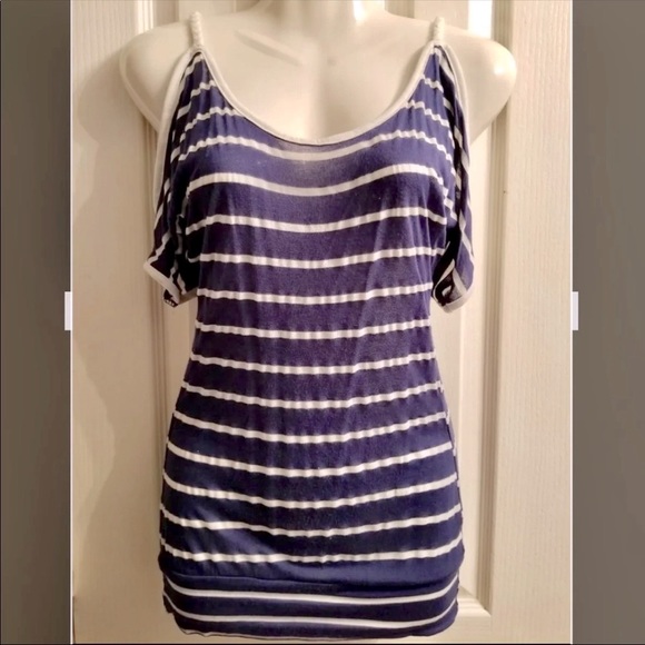 Blue & White Striped Nautical t-shirt Top S - Picture 1 of 7